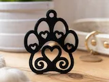 [Laser cut and engrave] Black Paw Print Pet Tag with Heart Cutouts