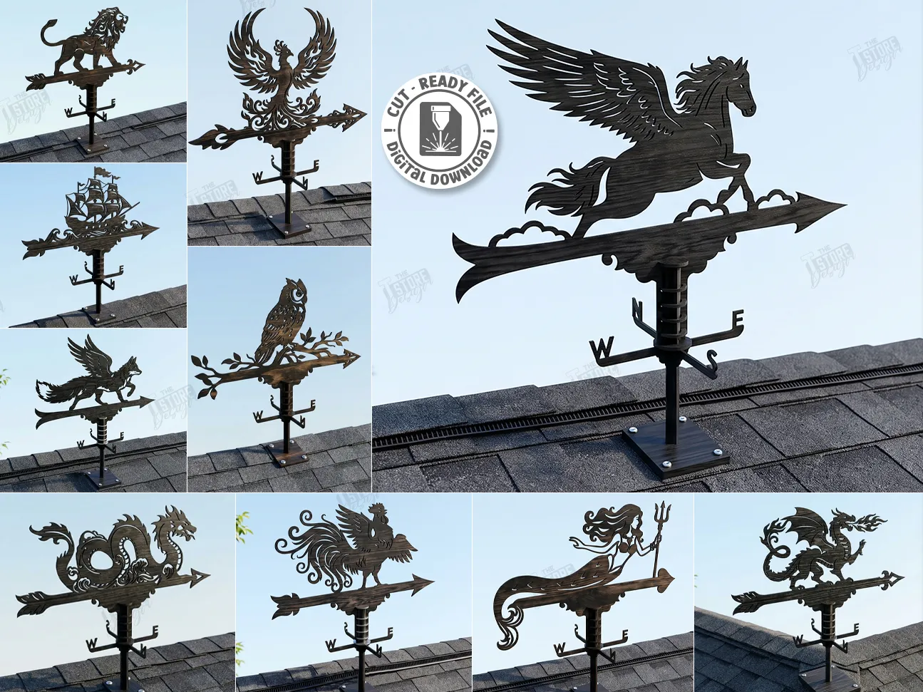Decorative Metal Weather Vane with Assorted Animal and Mythical Creature Silhouettes laser Cut Bundle