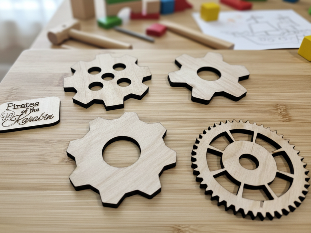 Set of 8 Wooden Gear Shaped Coasters