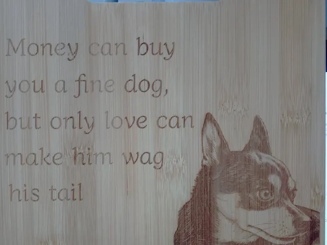 Wooden dog chopping board with inspirational quote