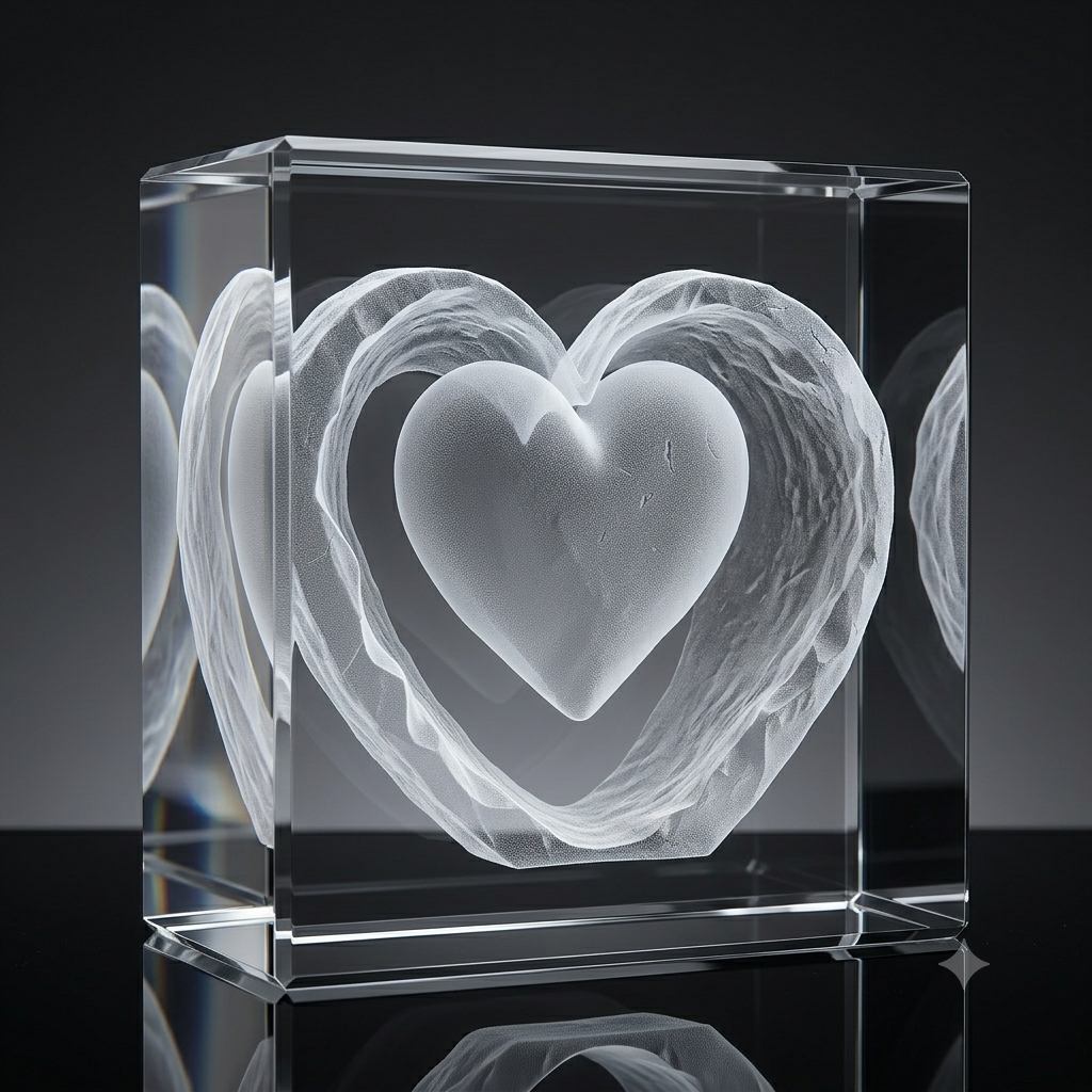 [Laser cut and engrave] Subsurface Laser-Engraved Heart Crystal Keepsake