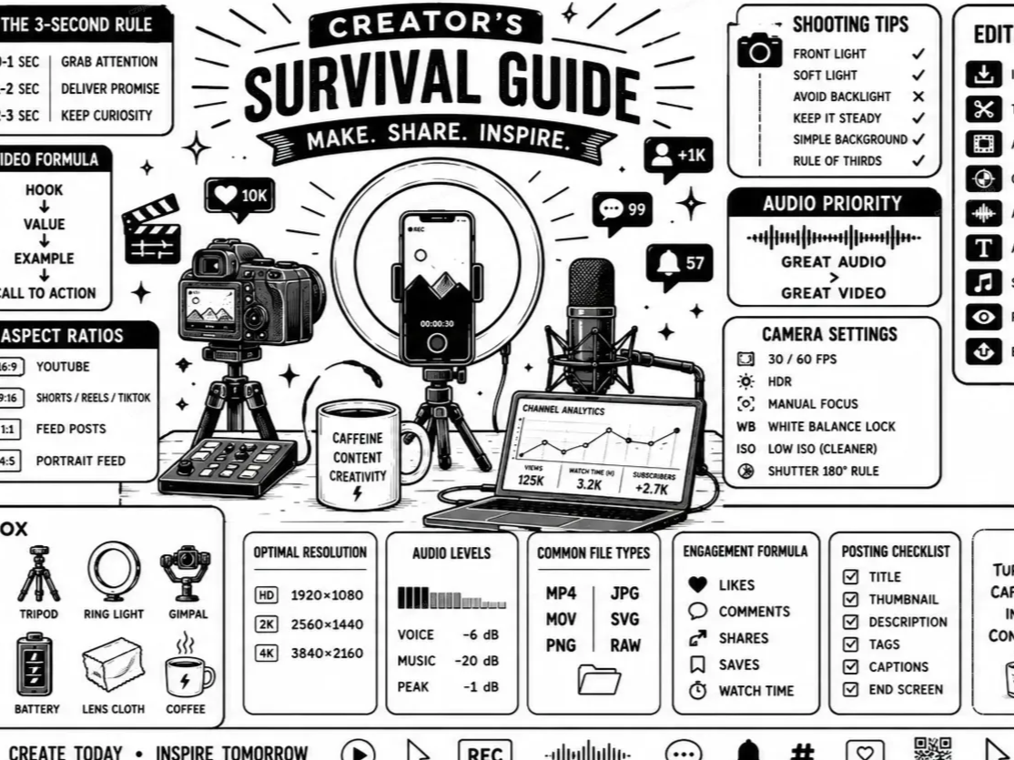 Creator's Survival Guide | Social Media & Content Creator Reference Tumbler Wrap | 2-Tone Laser Engraving Design