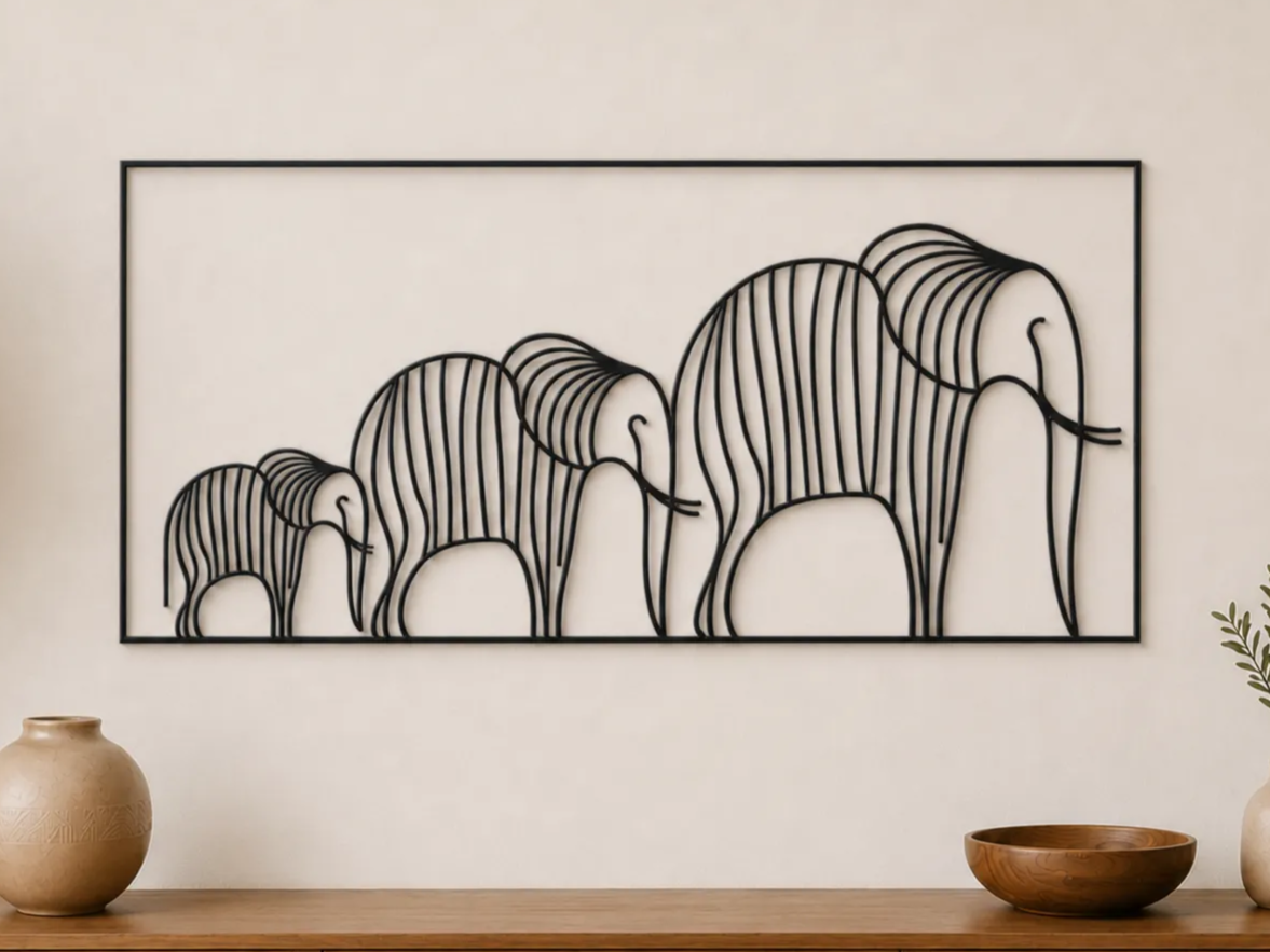 Elephant Family Wall Art SVG | Mother and Baby Elephants Decor | Safari Animal Laser Cut File | Nursery Wall Design