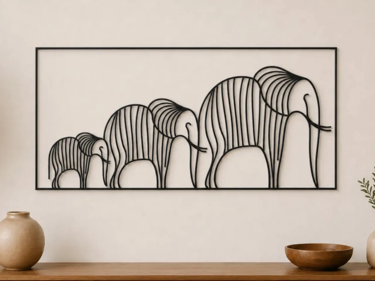 [Laser cut and engrave] Minimalist Elephant Family Metal Wall Art