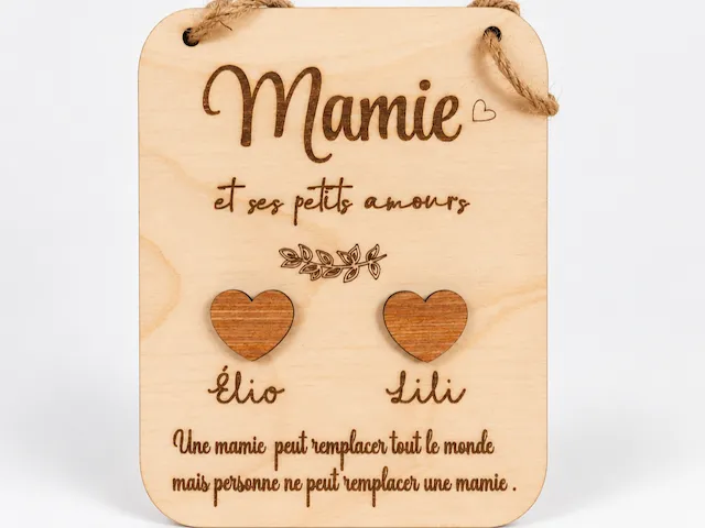 Plaque murale en bois personnalisée pour mamie avec prénoms des petits-enfants