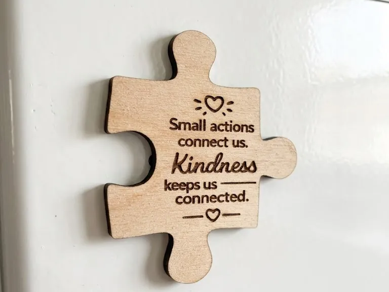 Jigsaw Puzzle Piece Magnet with Inspirational Kindness Quote