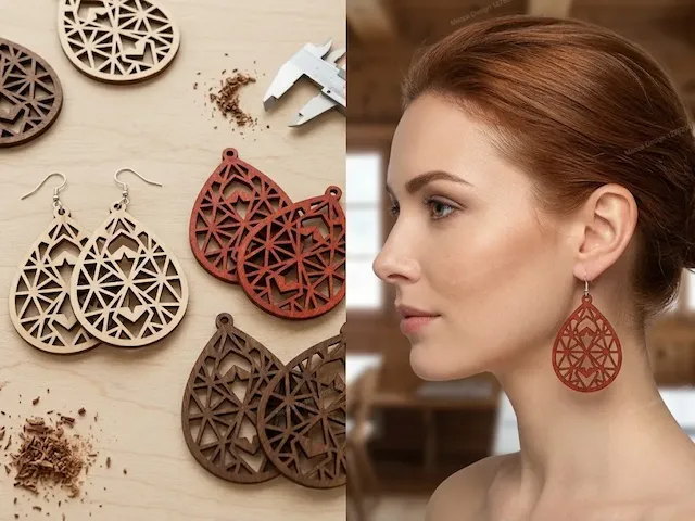 Geometric Teardrop Dangle Earrings with Intricate Lattice Pattern