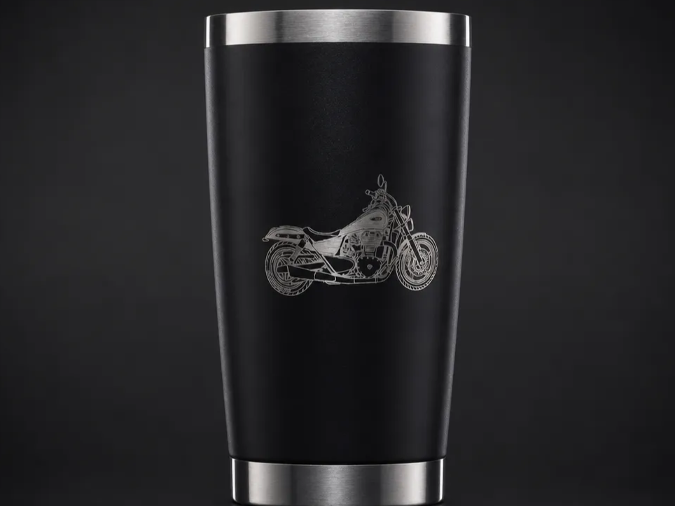 Schwarzer Thermosbecher mit 1700ccm Motorrad Motiv