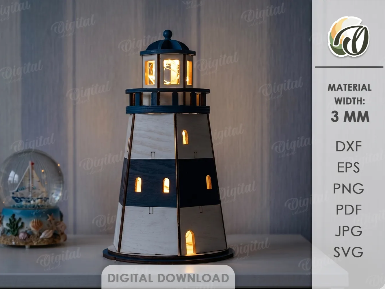 3D Lighthouse stand model. Coastal Decor. Nautical Shelf Sitter Laser Cut Files. Beach House Decor SVG. Sailor Decoration. Lantern