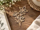 [Laser cut and engrave] Floral Silhouette Cutout with Two Stylized Flowers and Leaves