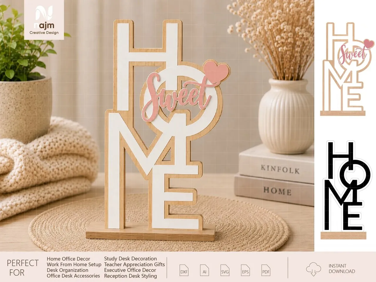 [Laser cut and engrave] Home Sweet Home Wooden Tabletop Sign
