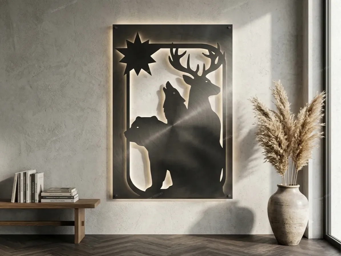 Woodland Bear Wolf & Deer Silhouette Wall Art Laser Cut SVG Design