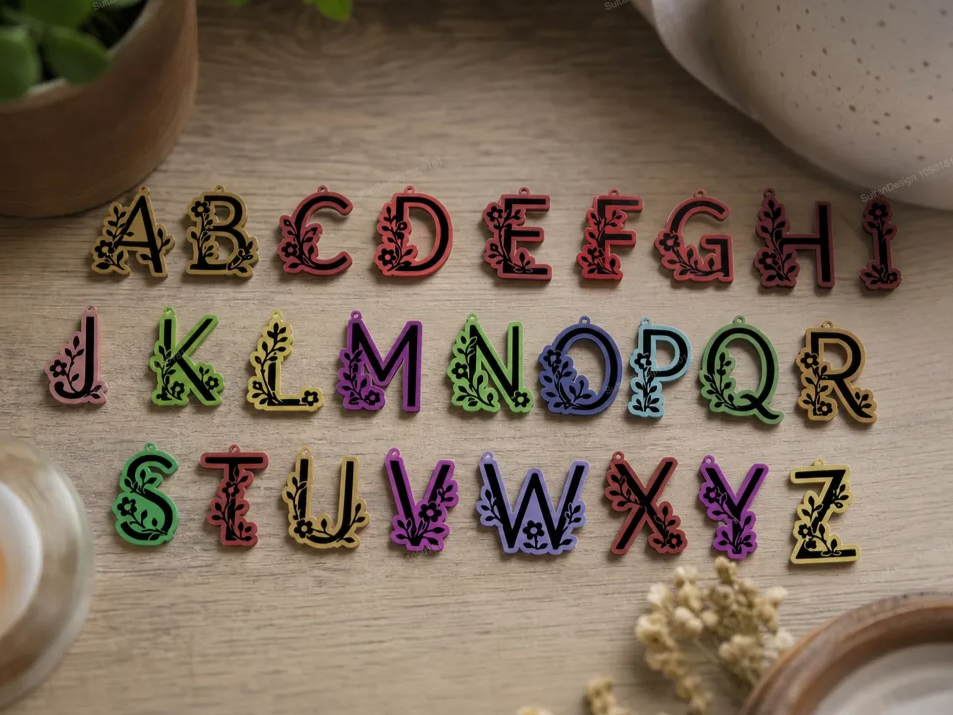 Floral Alphabet Letter Charms for Jewelry Making