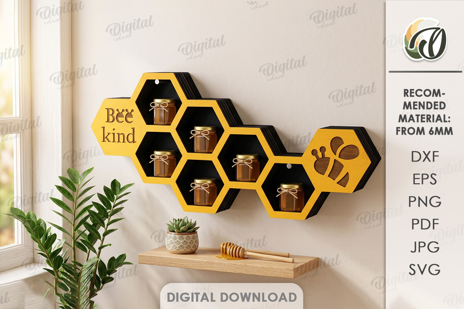 [Laser cut and engrave] 3D Bee Wall Shelves and Stands bundle. Honeycomb Storage shelf laser cut files. Hanging bookshelf svg. Organizer. Display. Bee quotes svg