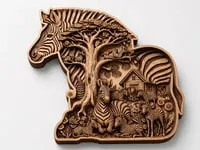 [Laser cut and engrave] Zebra Family and Tree Layered Wooden Wall Art