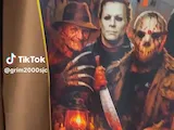 [DTF Printing] Horror Movie Character Graphic Hoodie Featuring Freddy, Michael Myers, and Jason