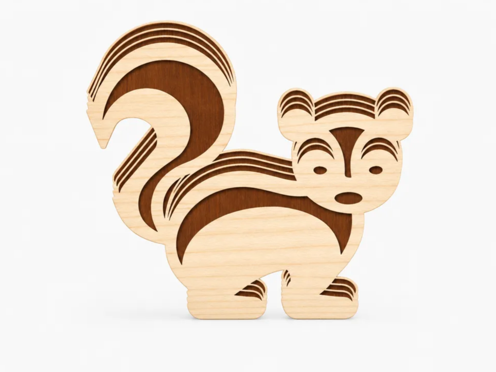 Layered Wooden Skunk Animal Figurine - Laser Cut Design