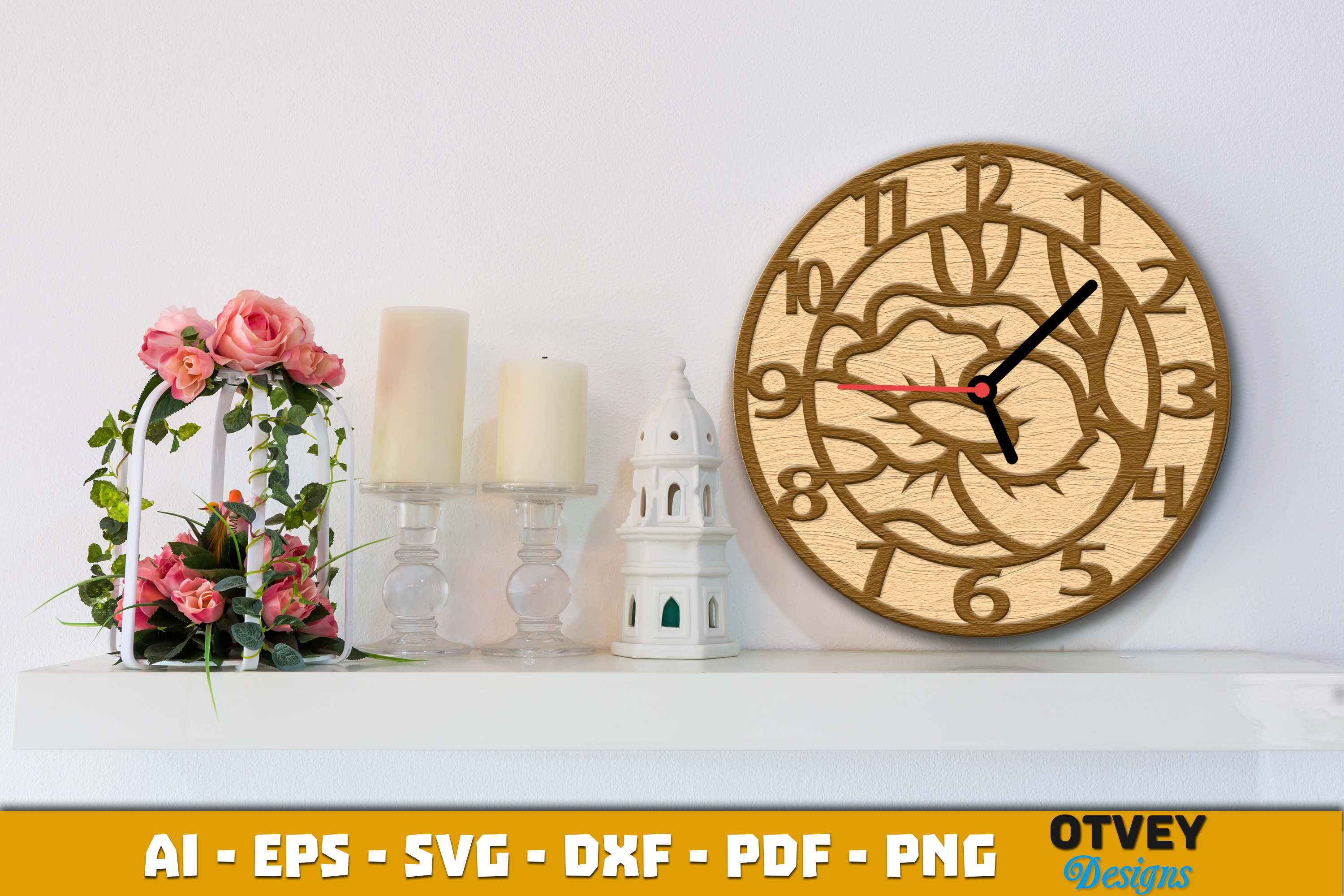 [Laser cut and engrave] Wooden Flower Wall Clock Lasercut 10 Designs