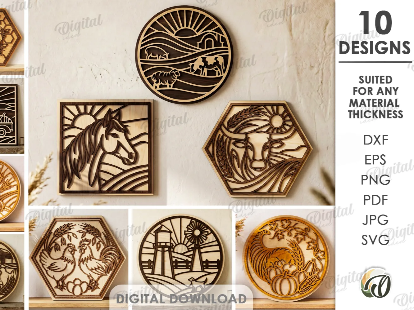 Farm Signs Bundle. Farmhouse Wall Decor Lasercut Files. Layered Wooden Country Sign. Farm Animals SVG. Nature Scene. Home Decoration. Rustic