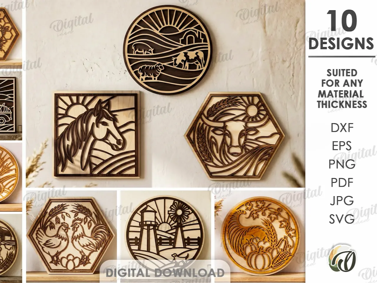 [Laser cut and engrave] Farm Signs Bundle. Farmhouse Wall Decor Lasercut Files. Layered Wooden Country Sign. Farm Animals SVG. Nature Scene. Home Decoration. Rustic