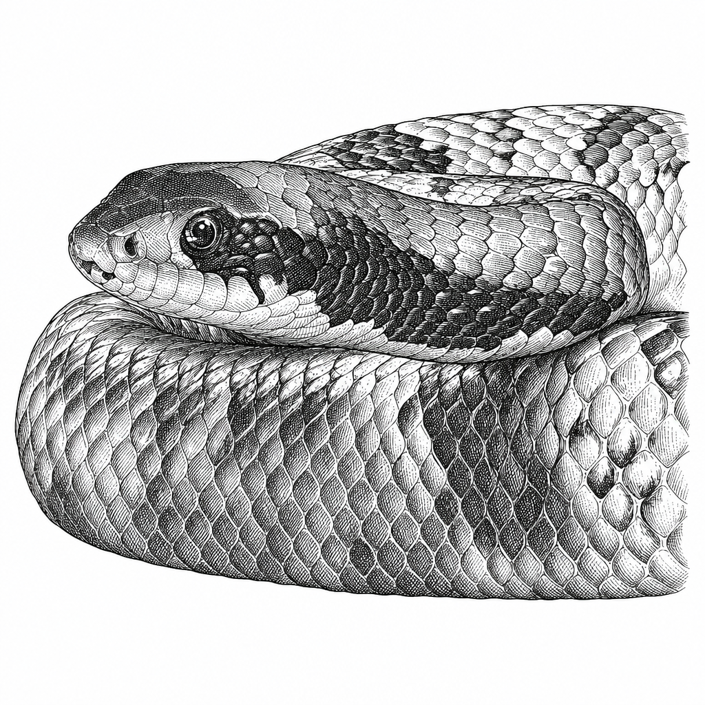 [Laser cut and engrave] Detailed Black and White Illustration of a Coiled Snake
