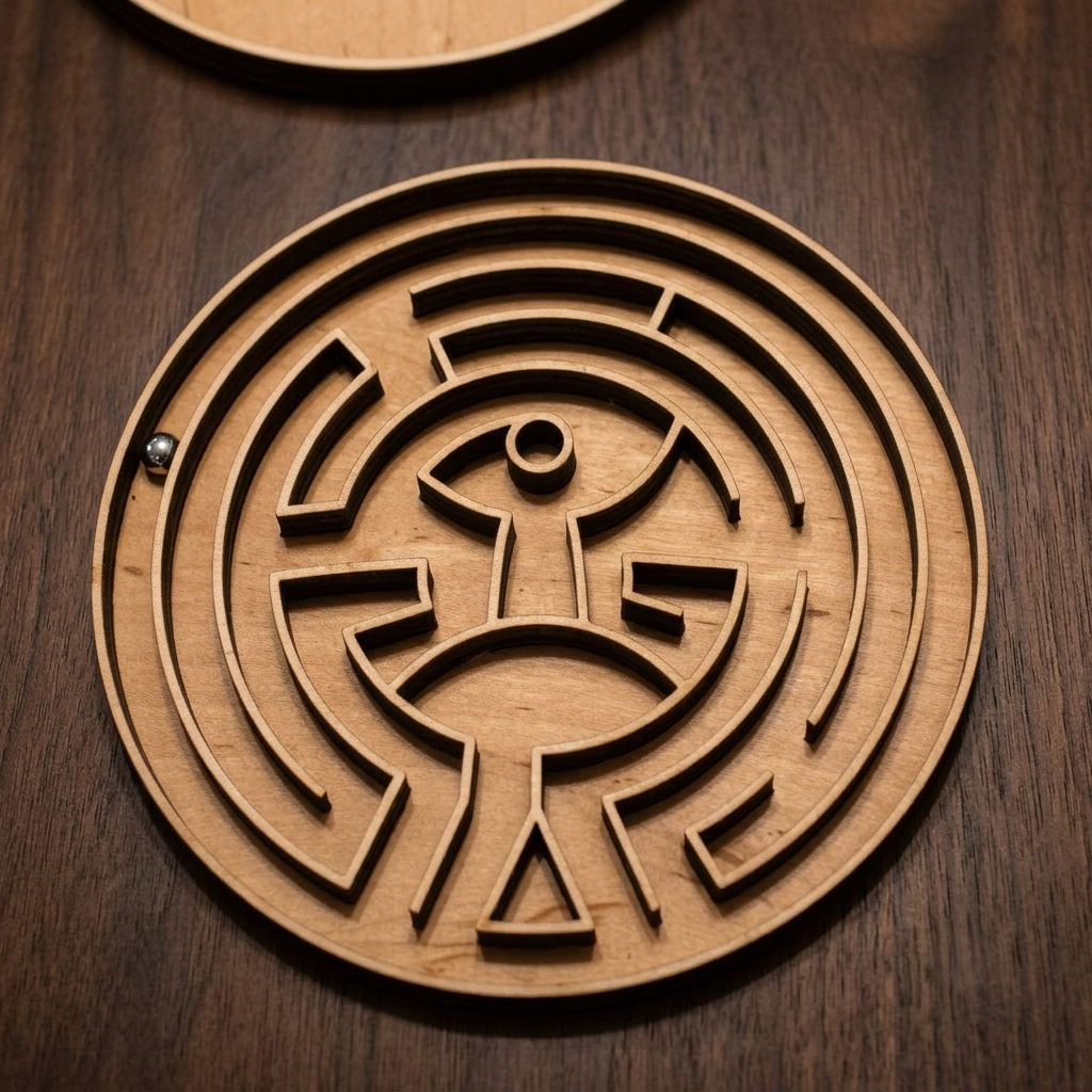 [Laser cut and engrave] Labyrinthe en bois circulaire avec bille métallique