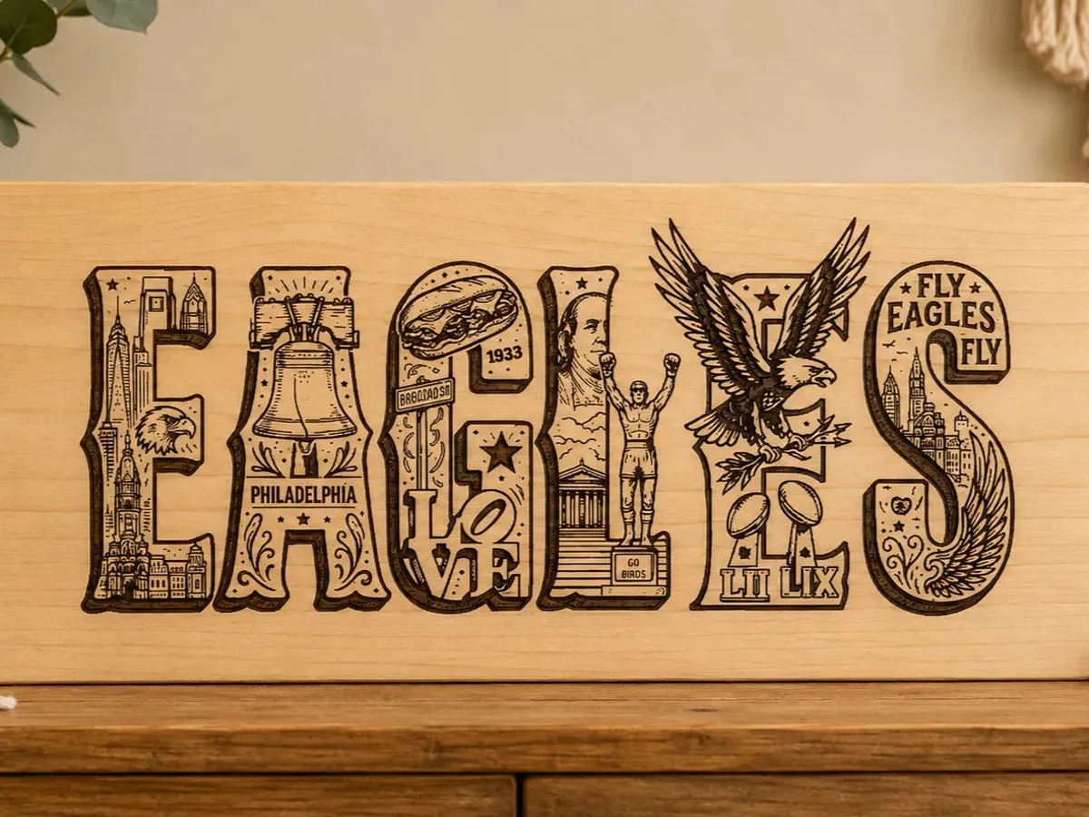 [Laser cut and engrave] Philadelphia Eagles Themed Wooden Wall Art Sign