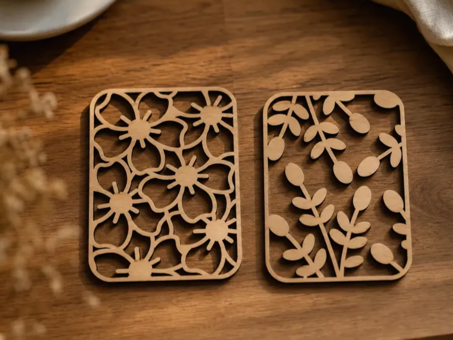 Rectangular Wooden Wall Decor with Floral and Botanical Cutouts