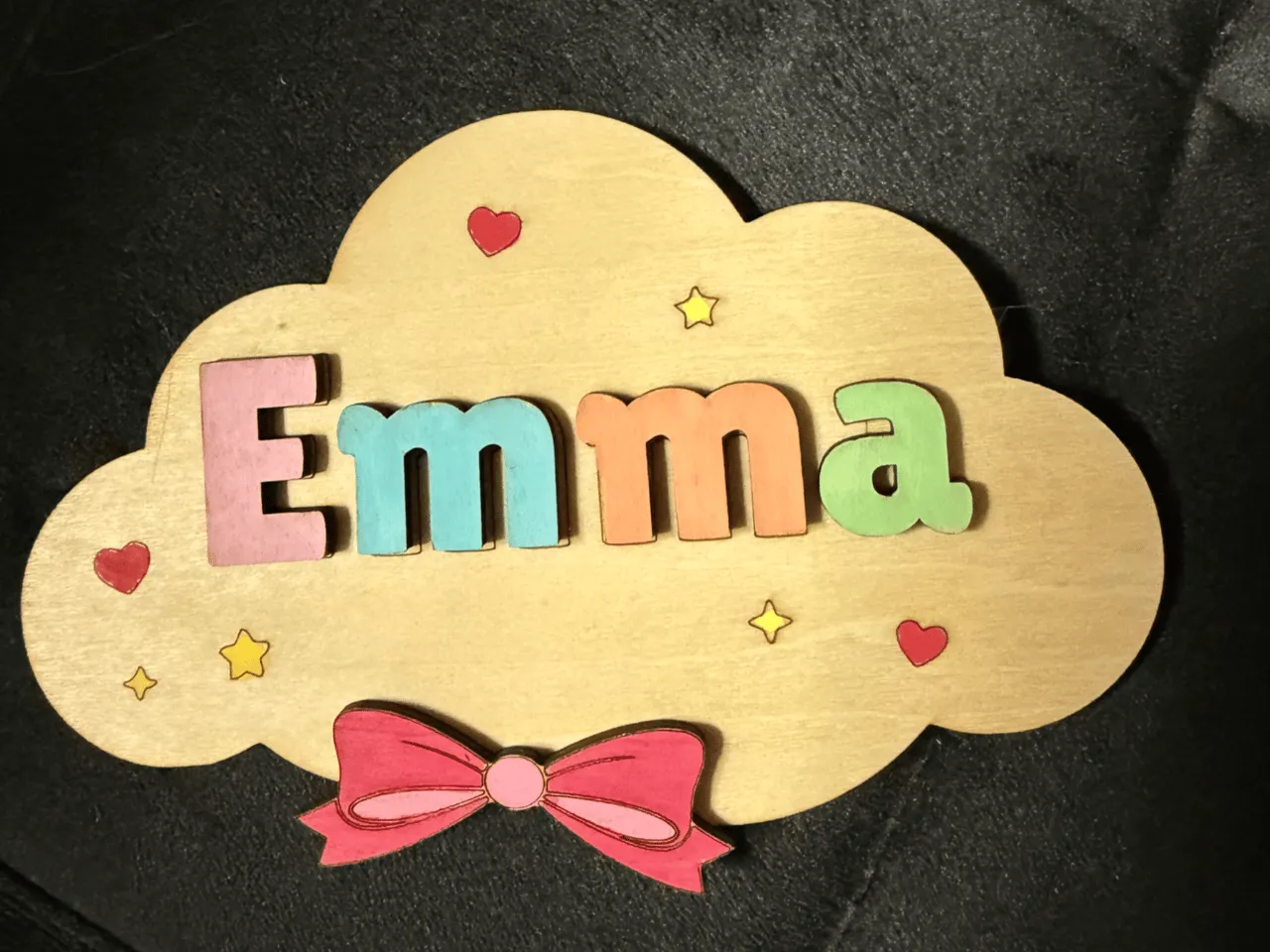 [Laser cut and engrave,Pen drawing] Plaque murale en forme de nuage personnalisée au prénom Emma