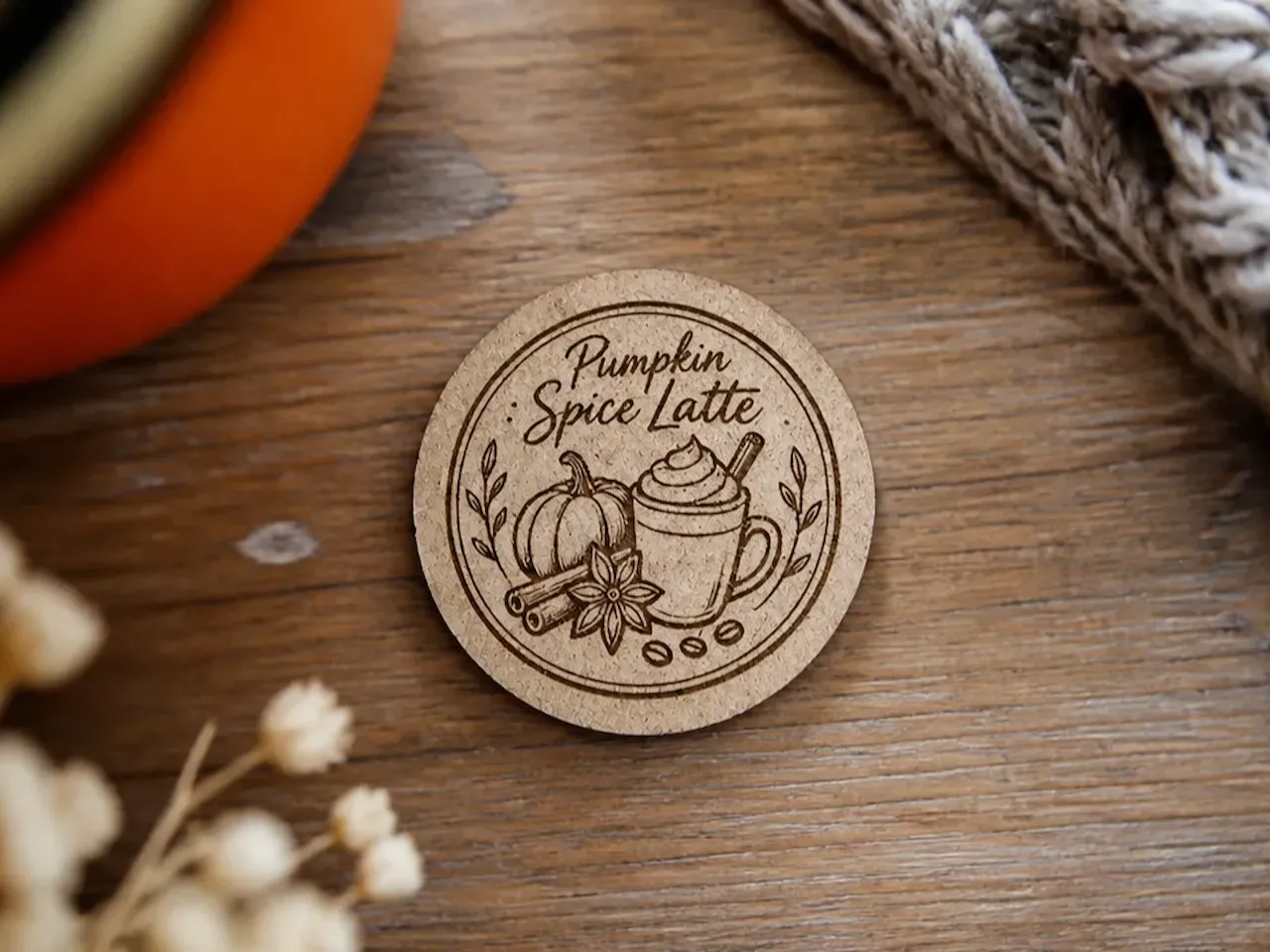 [Laser cut and engrave] Runder Untersetzer mit Pumpkin Spice Latte Motiv