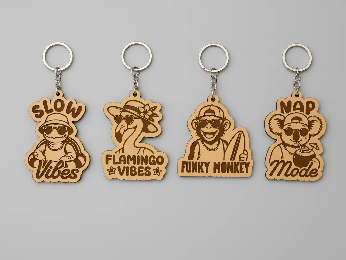 Summer Animal Themed Wooden Keychains
