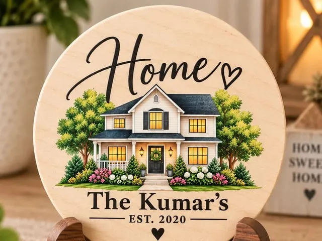 Personalized Home Sweet Home Round Wooden Family Name Sign