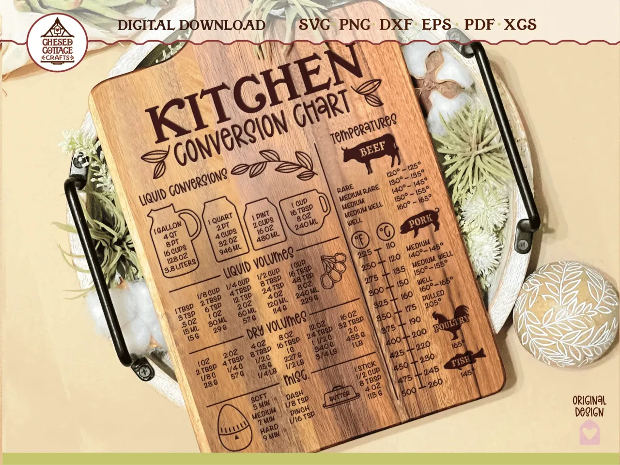 [Laser cut and engrave] Kitchen Conversion Chart Cutting Board with Liquid and Dry Measurement References