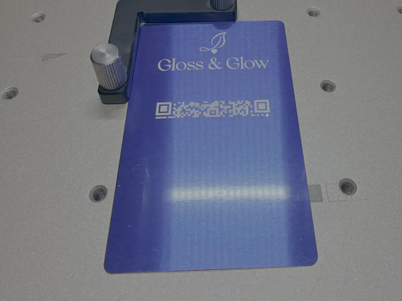 [Laser cut and engrave] Gloss & Glow purple metal business card with QR code