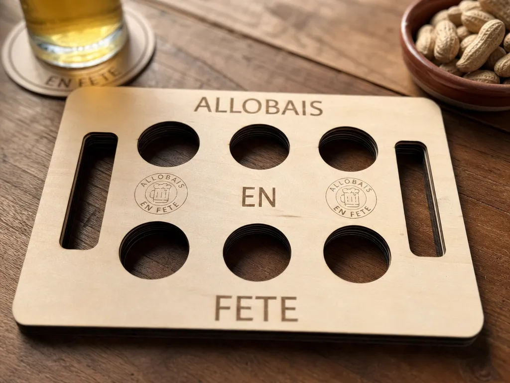 Plateau de dégustation en bois pour six verres à bière de l'assos de mes amis