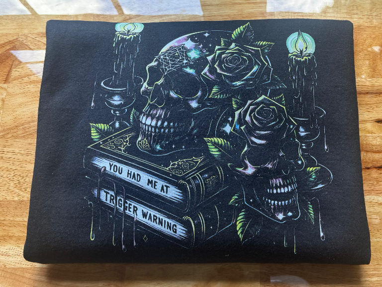 You Had Me At Trigger Warning Gothic Skull and Rose Graphic T-Shirt