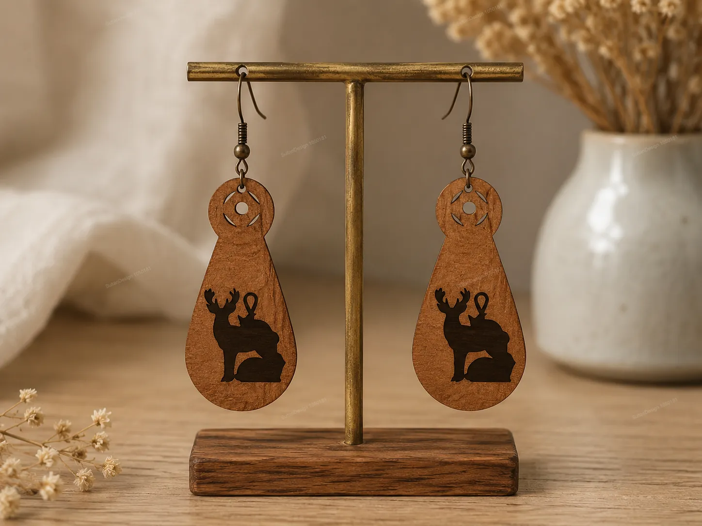 Woodland Deer & Rabbit Silhouette Drop Earrings Laser Cut SVG Designs