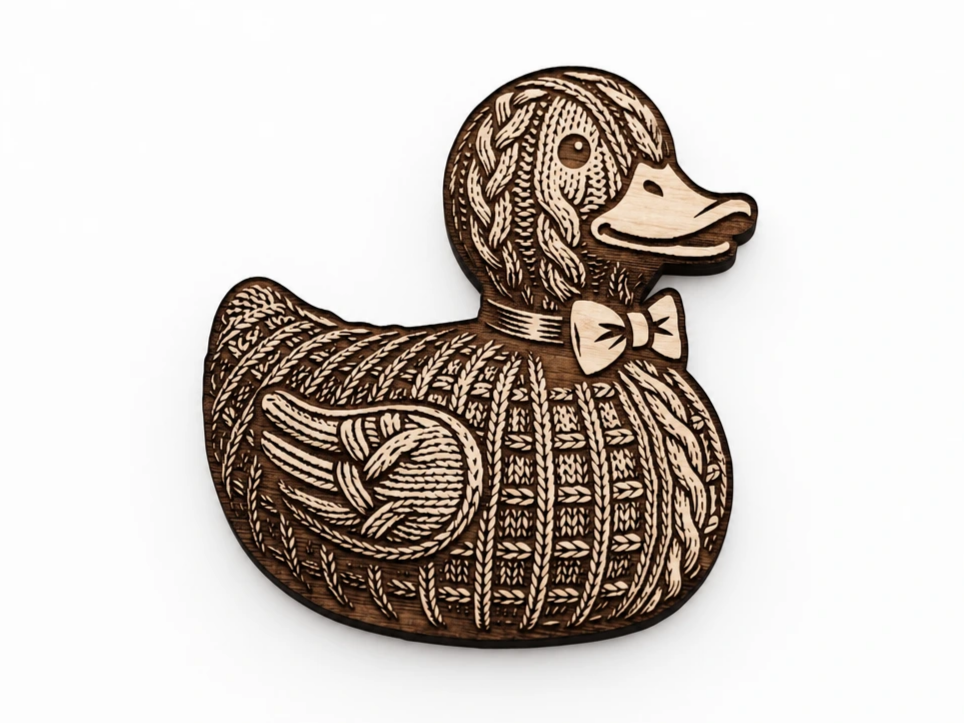 Rubber Duck with Knitted Texture Pattern and Bow Tie