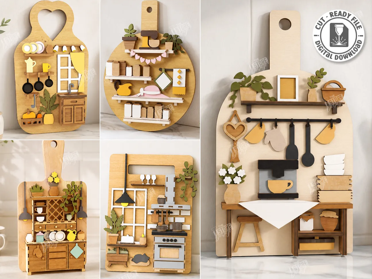 Miniature Kitchen Scene Wall Hanging Cutting Board Decor Laser Cut Bundle. Mini Kitchen. Home Decor