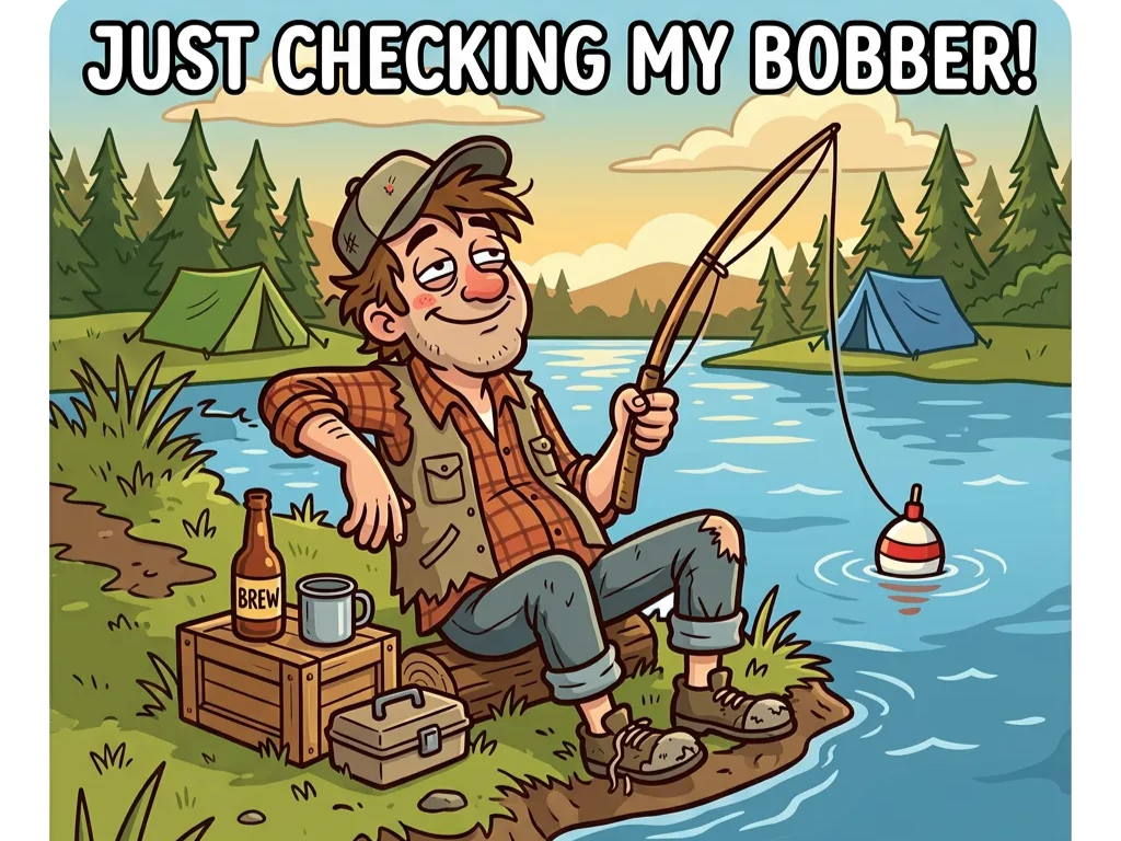 Checking My Bobber Fishing Black Square Coaster