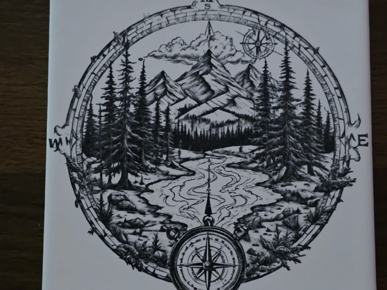Mountain Landscape and Compass Circular Wall Art Print