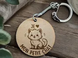 [Laser cut and engrave] Porte-clés en bois avec illustration de chat et inscription: Je t'aime mon petit chat
