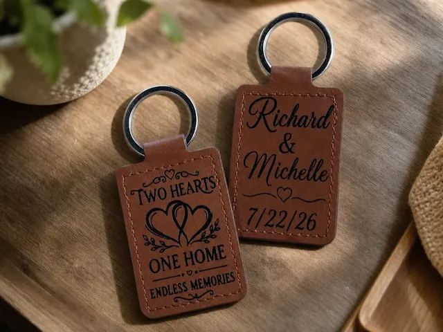 Personalized Leather Keychain for Couples with Names and Date