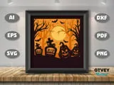 [Laser cut and engrave] Halloween Graveyard and Pumpkin Framed Light Box