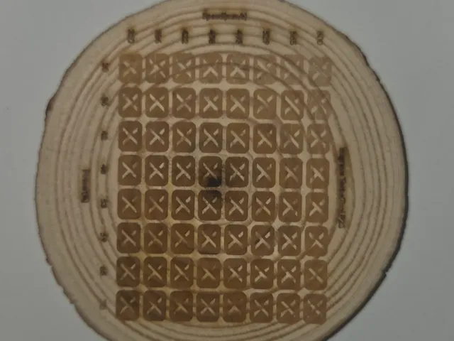 Material test: pine knot disc, 10 mm thick, 10 cm diameter