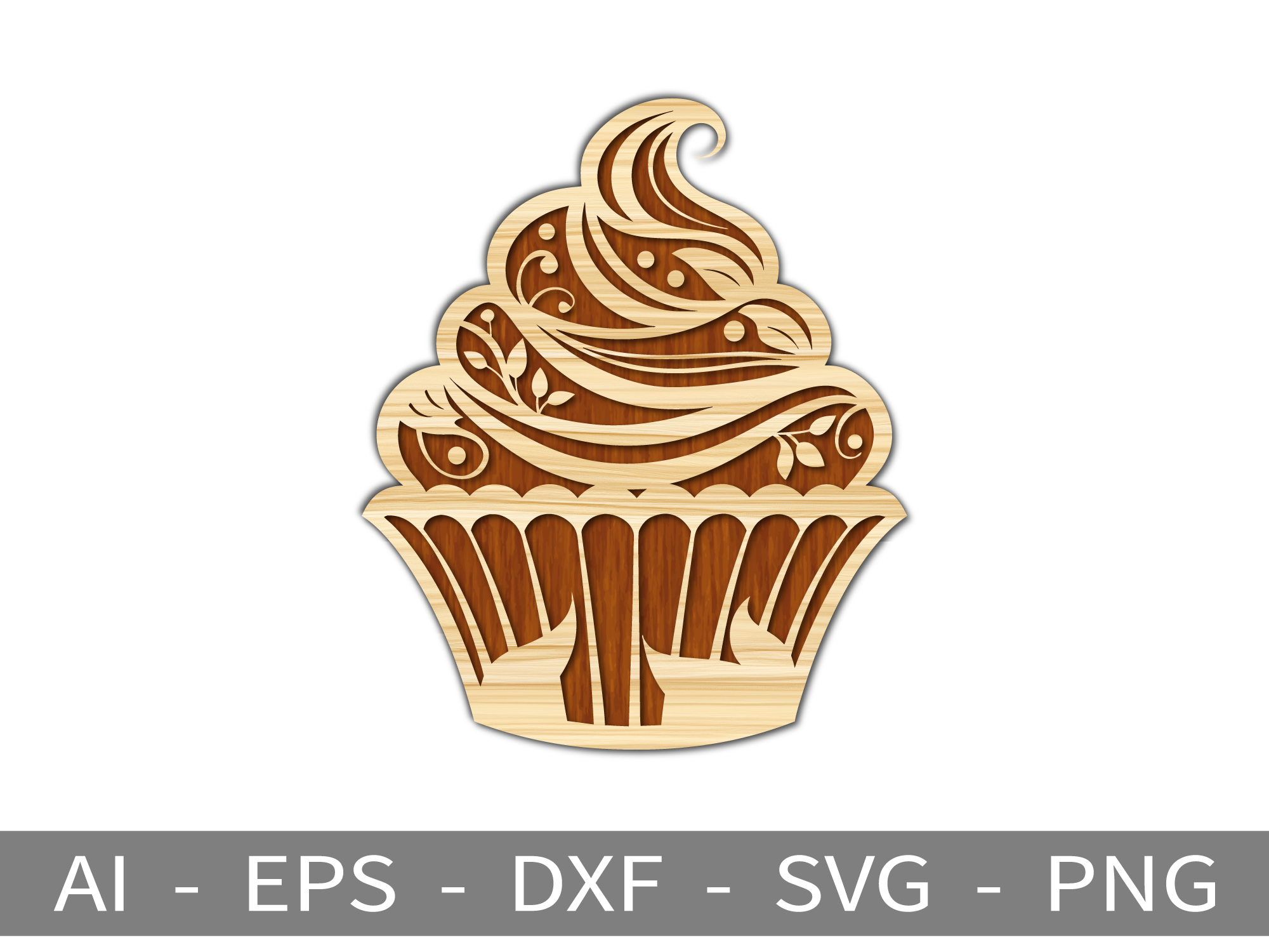 [Laser cut and engrave] Cupcake - Floral Laser Cut Design