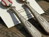 [Laser cut and engrave] Baseball and Bat Dangle Earrings