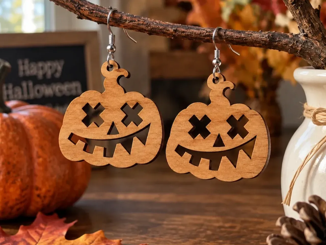 [Laser cut and engrave] Jack-o'-lantern Pumpkin Halloween Earrings