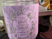 [Laser cut and engrave] Lavender Tumbler with Floral John 3:16 Scripture Verse