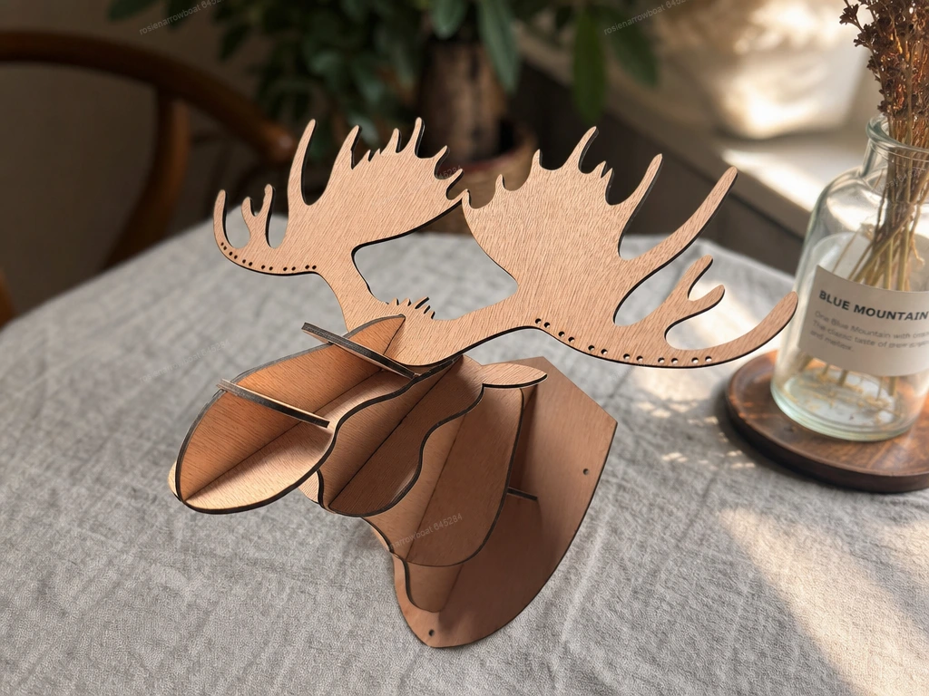 Wooden Moose Head Wall Mount Sculpture Earring Holder